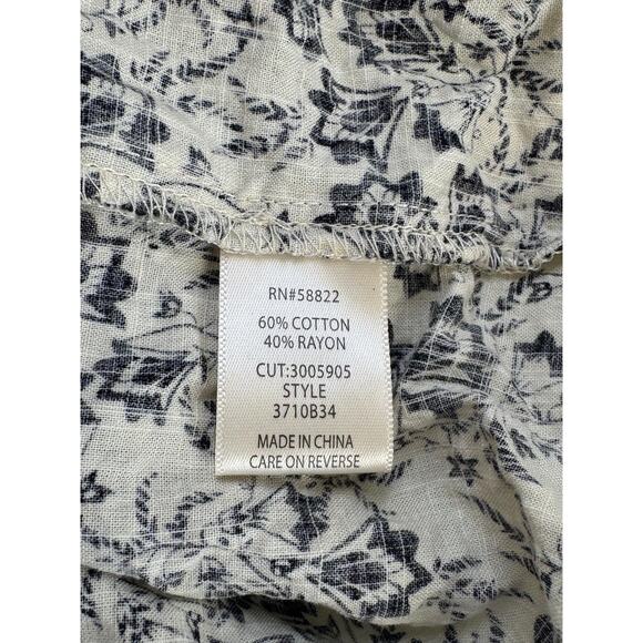 Max Studio Blouse Womens Medium Black White Floral Boho Peasant Cottagecore Folk - Picture 6 of 9